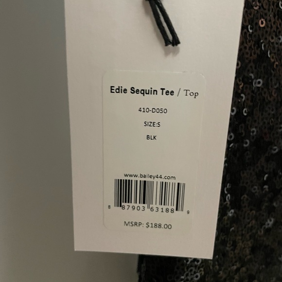 Bailey 44 Black Sequin BNWT short sleeve Top, size small (4) retails $188!! - Picture 6 of 6